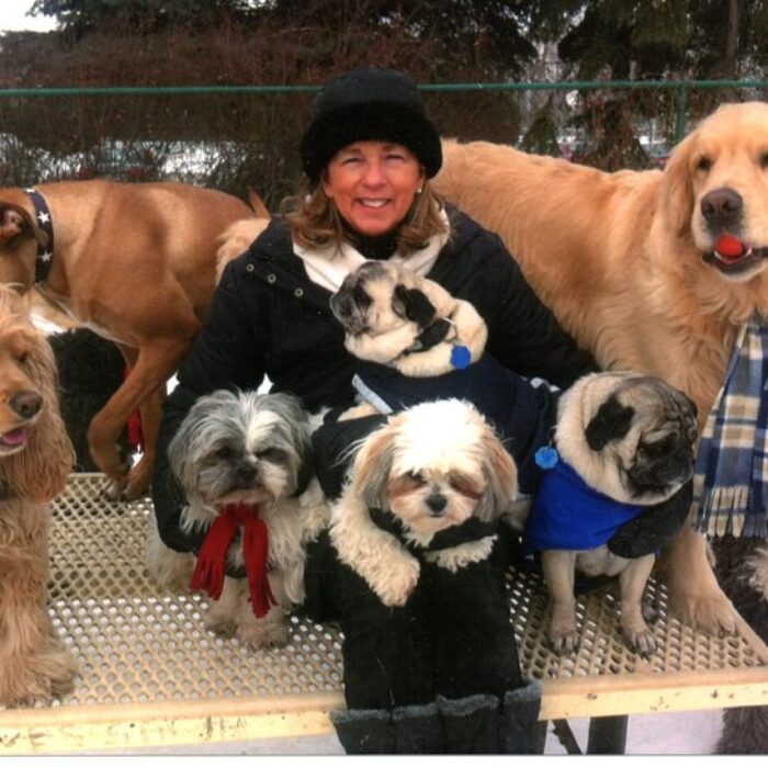 Suzanne with all her fur-friends
